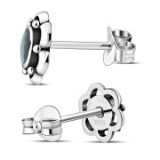 Large Abalone Shell Flower Stud Silver Earrings, e334
